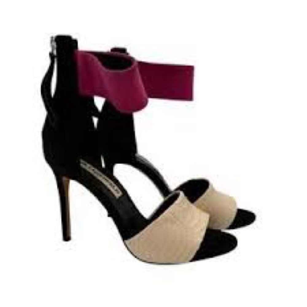 Karl Lagerfeld Black and Cream Heels with Pink Strap